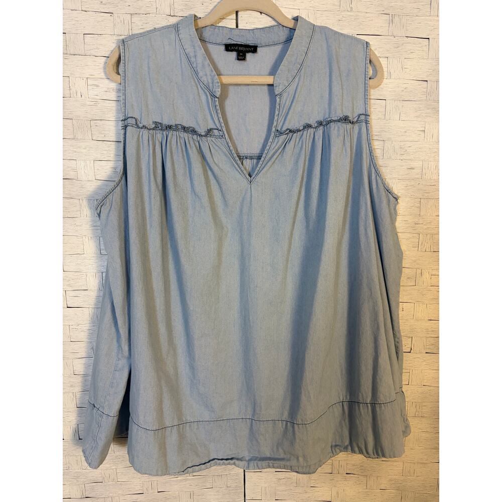 Lane Bryant women's‎ sleeveless top lightweight denim blue ruffle plus size